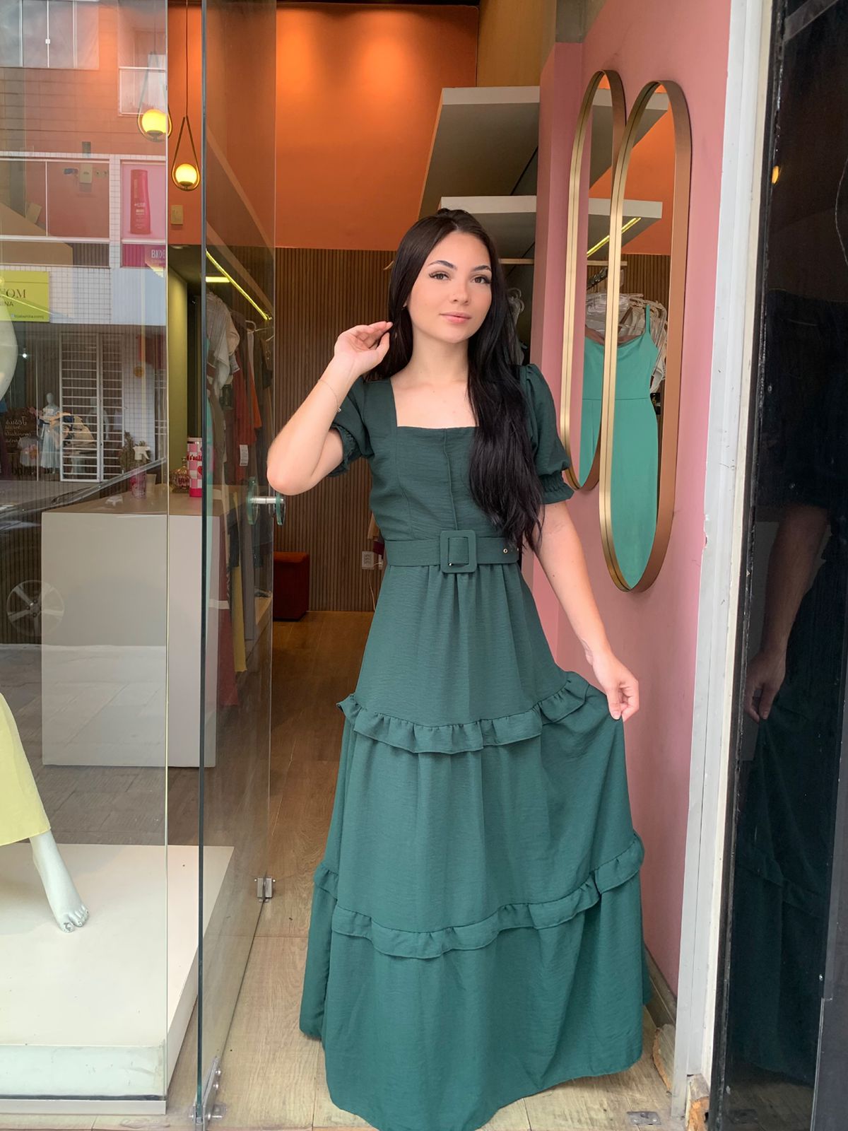 Vestido longo com cinto  Moda evangélica